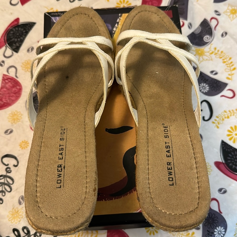 Lower East Side Women’s White Espadrille Wedge Heel Sandals 7.5M EUC